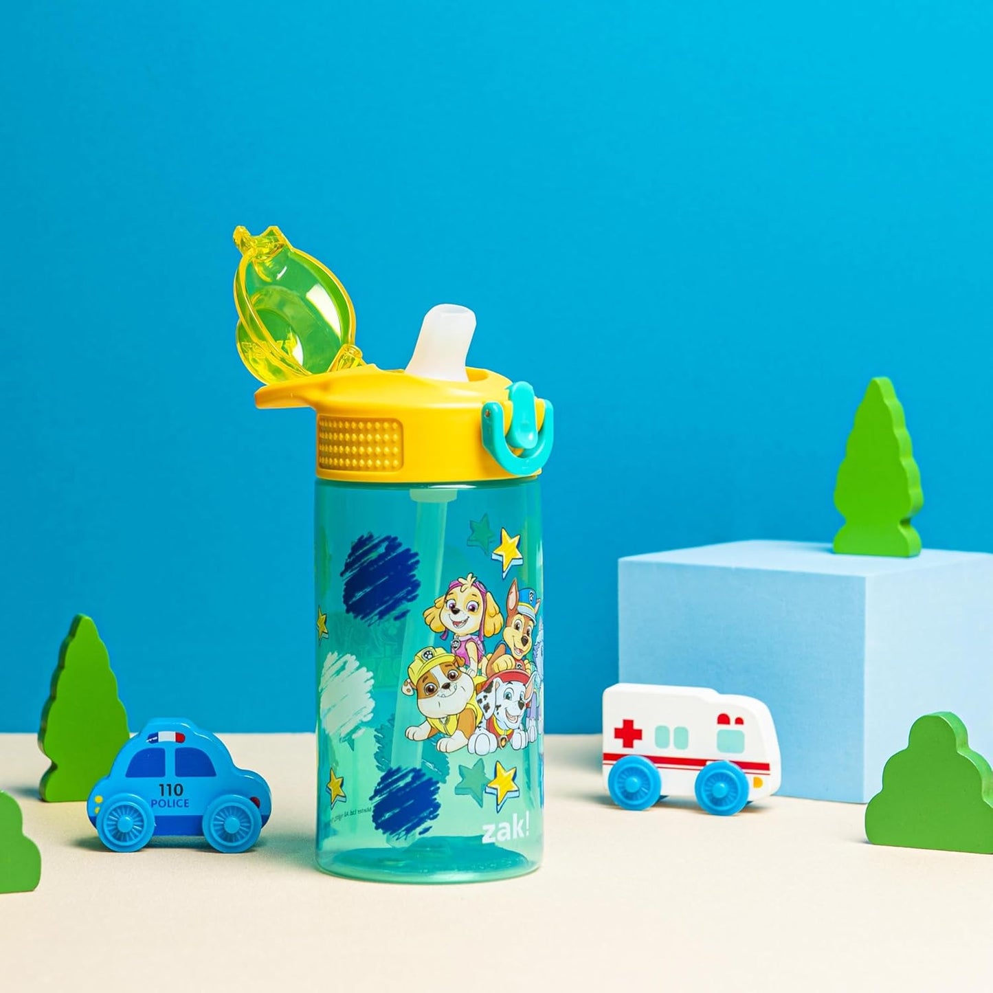 Zak Designs PAW Patrol Water Bottle - 16oz Durable Plastic With Straw & Leak-Proof Cover | Perfect for School & Travel