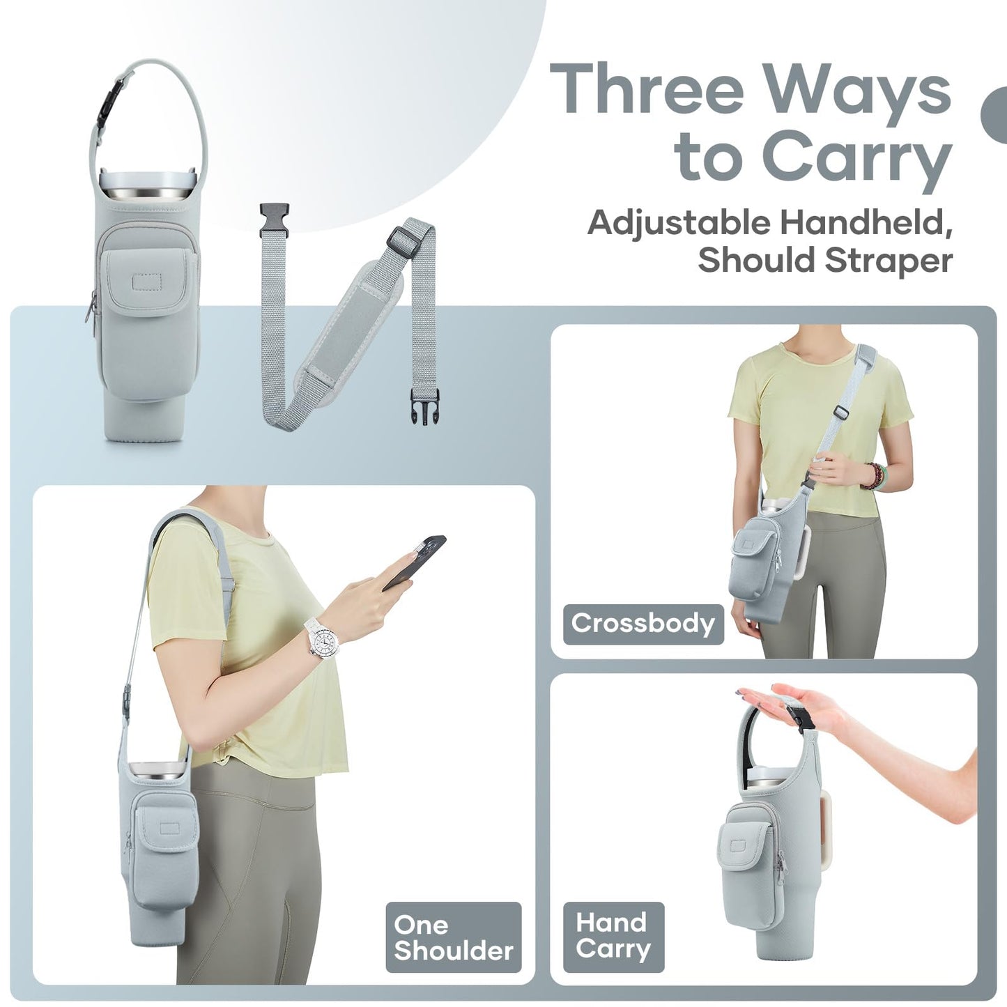 Bufilea Carrier Bag with Phone Holder Pockets for Stanley 40/30oz Tumbler with Handle, Insulated Neoprene Crossbody Bag Cup Holder w/Shoulder & Handheld Straps Fits Stanley Cup Accessories
