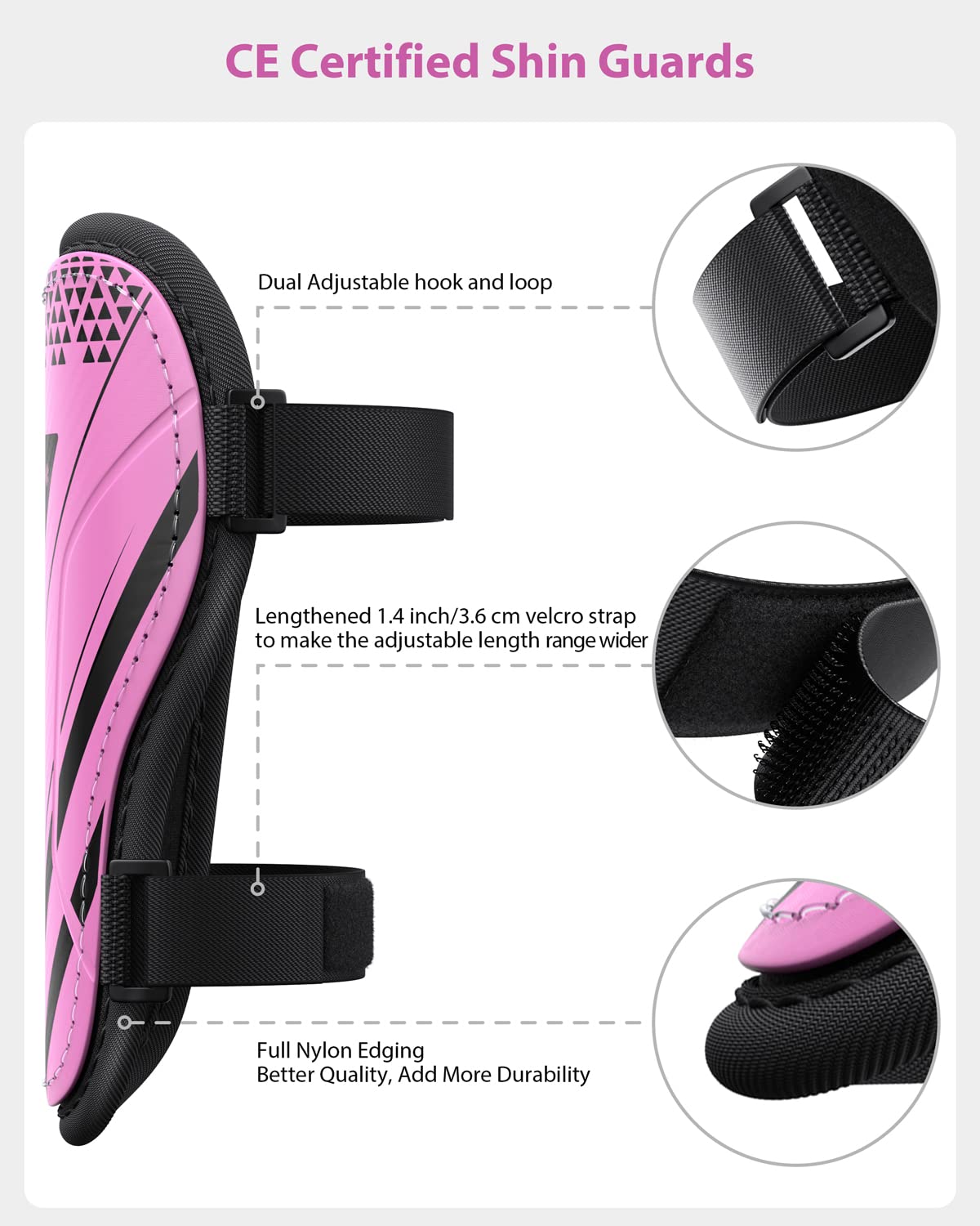 Shin Guards Soccer Kids Youth, CE Certified Airsfish Shin Pads Protection Gear for 2-18 Years Old Boys Girls Teenagers High Impact Resistant Breathable Comfortable 1 Pair 4 Sizes (Small, Pink)