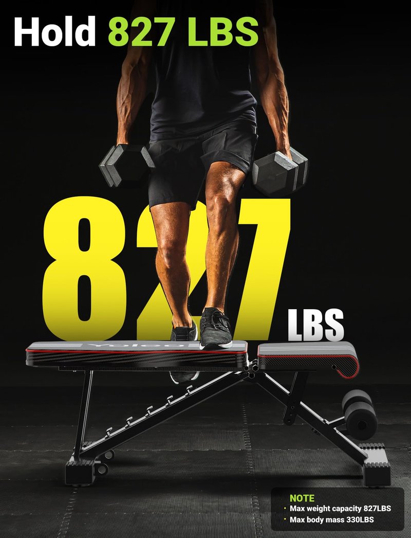 YOLEO Adjustable Weight Bench for Home Gym, ASTM-Certified 827LBS, 95% Pre-Assembled, Foldable Gym Bench with 84 Positions Incline Decline Flat, Wider Seat
