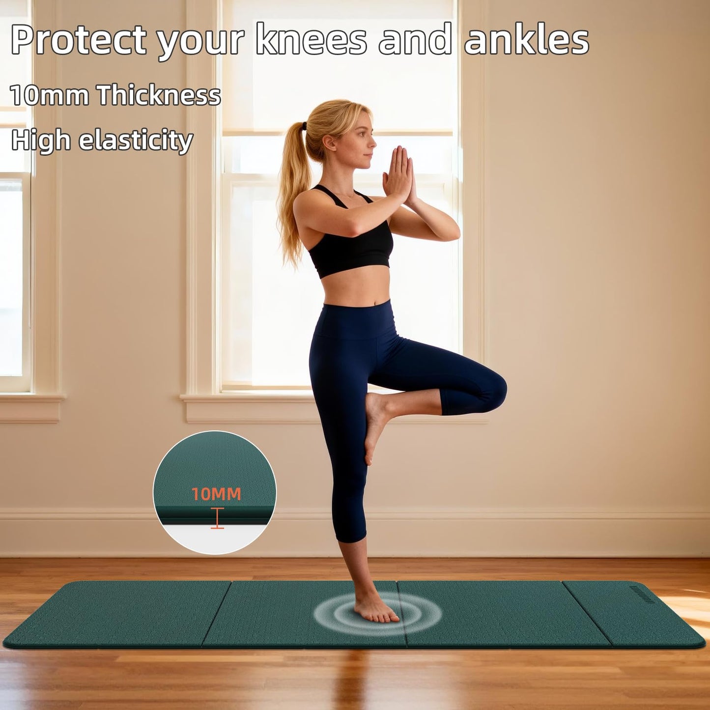 WUWAN Foldable TPE Yoga Mat Thick 10mm,75" x40"Extra Large Exercise Mats