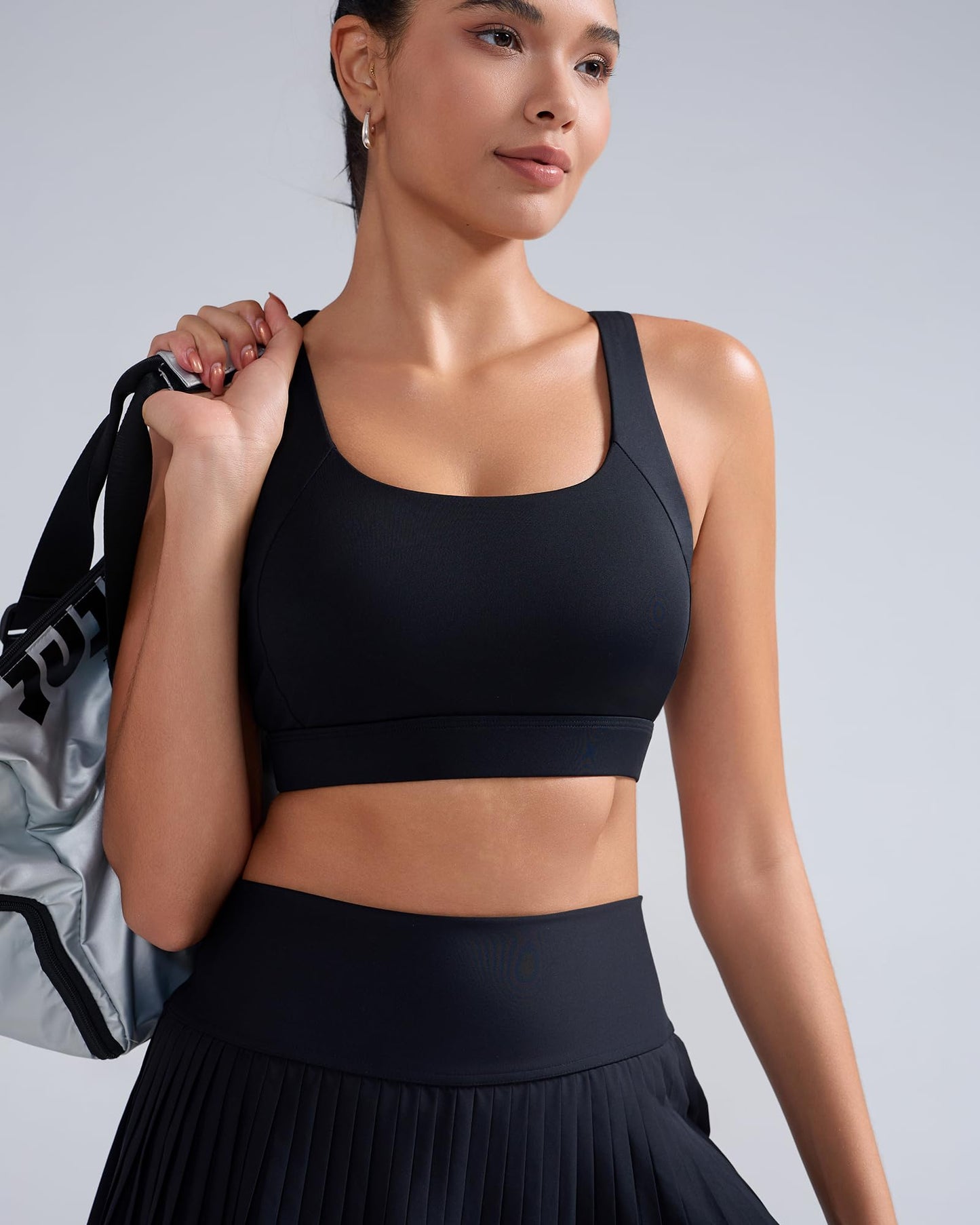 RUNNING GIRL High Impact Sports Bras for Women,Adjustable Molded Cup Black Sports Bra Workout Bra(WX3109Black_L)