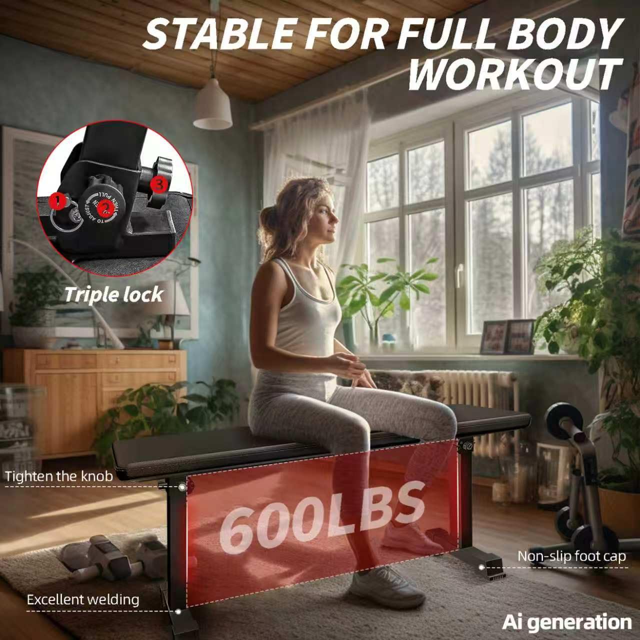 Houbos Flat Bench, Flat Weight Workout Exercise Bench Easy,Assembly,Foldaway Bench for Adjustable Dumbbells or an Adjustable Dumbbell Set,Strength Training Bench Press
