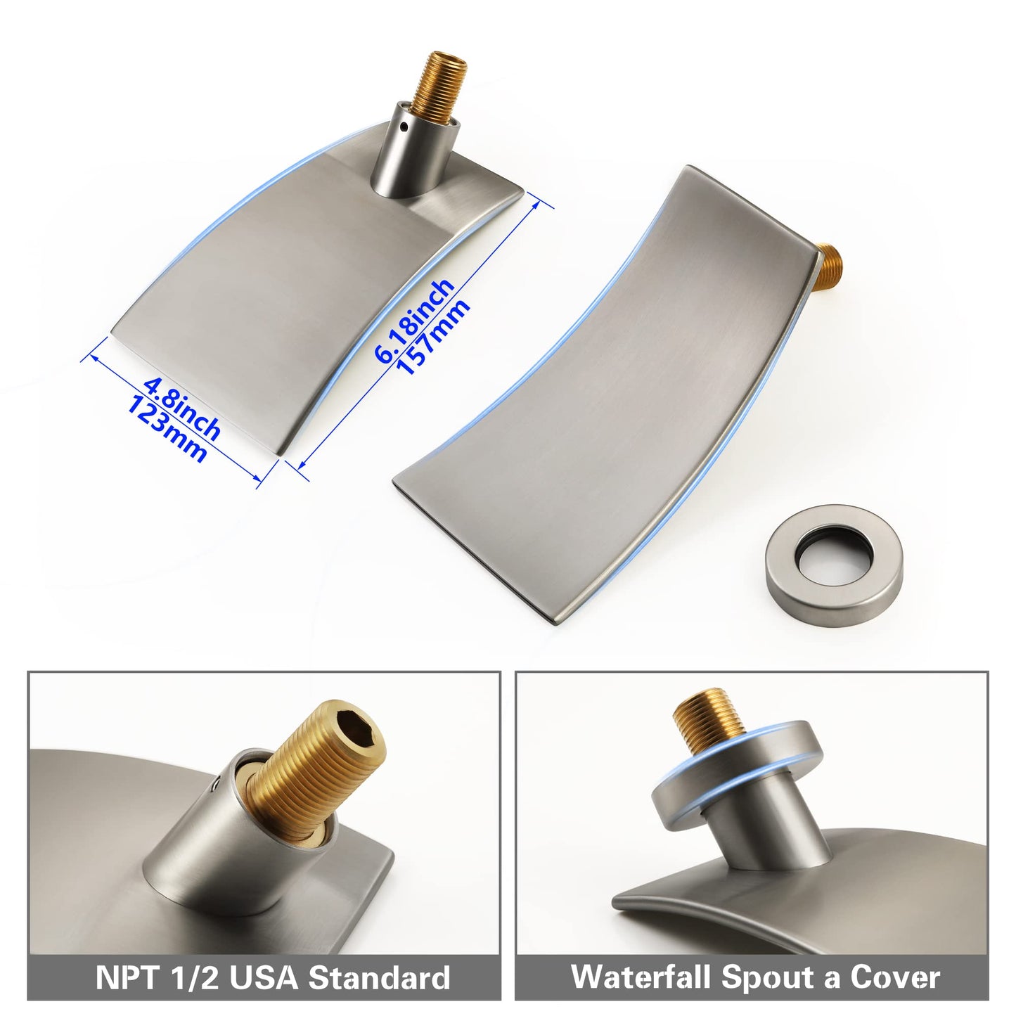 SKOWLL Wall Mount Bathroom Faucet, Brushed Nickel Bathtub Waterfall Sink Faucets, Single Handle Bathroom Lavatory Faucet