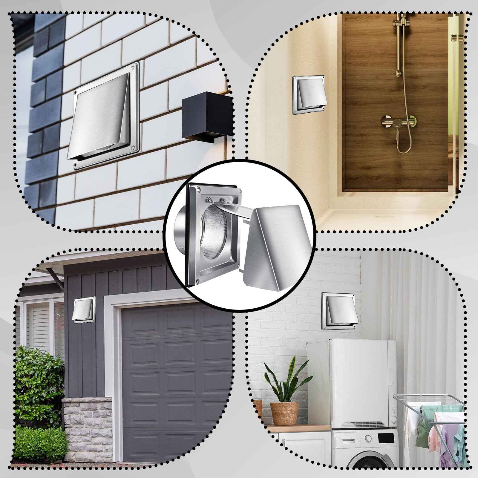 5 Inch Metal Dryer Vent Cover External Extractor Wall Vent Cushioned Stainless Steel Outdoor Dryer Vent Cover Outside Airflow Vent Replacement Hood