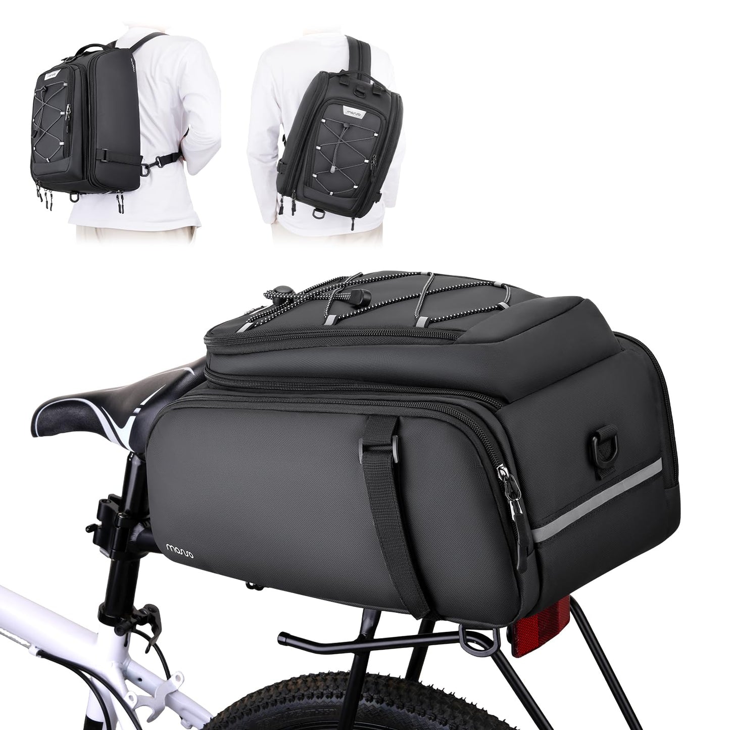 MOSISO Bike Rack Bag with Rain Cover, 15L Waterproof Bike Ebike Rear Bags Bicycle Trunk Bag Convertible to Backpack, Cycling Handbag with Shoulder Strap for Commuter Travel Outdoor, Black