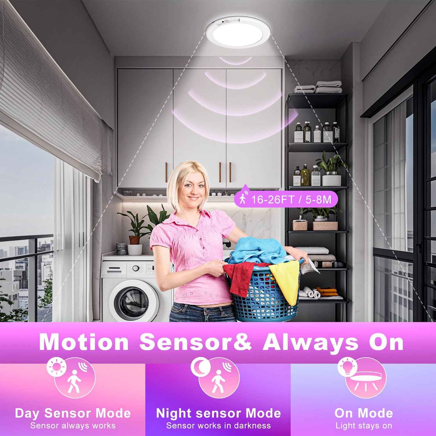 Rechargeable Ceiling Light with Remote, Shower Lights for Inside Shower with Color Changing & White Lights, Magnetic Motion Sensor Closet Light Battery Powered Ceiling Light for Shower Closet Bathroom