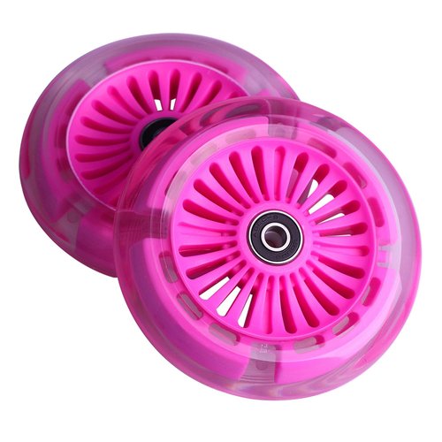 120mm 3-Wheeled Scooter Front LED Light Up Replacement Wheels, Kid Push Kick Scooter Flashing Wheel Set (Pair) (Pink)