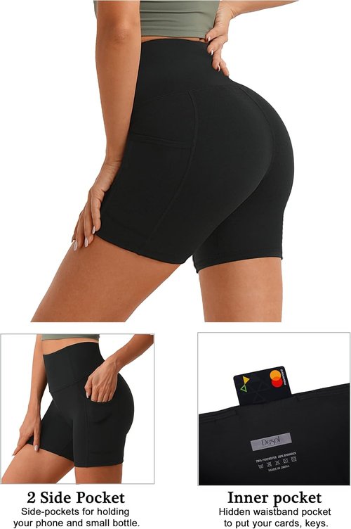 Desol High Waist Biker Shorts - Tummy Control Yoga Gym Shorts with Pockets | 5"/6"/8" Sizes