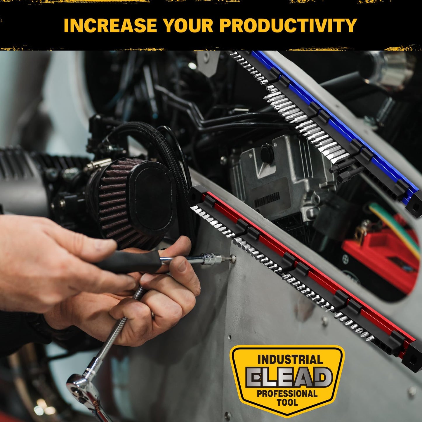 ELEAD 2PCS Magnetic Slidable Drill Bit Holder, 80 Holes Bit Storage with Strong Magnetic Rail, Screwdriver Drill Bit Organizer for Your Specialty(Bits Not Included)