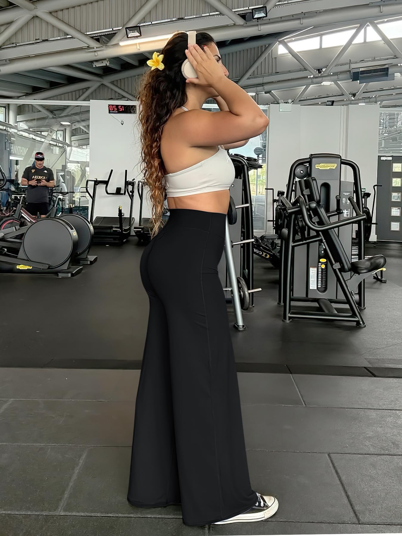 YEOREO Workout Womens Straight Leggings 33" Eddiy Gym Yoga Pants Black M