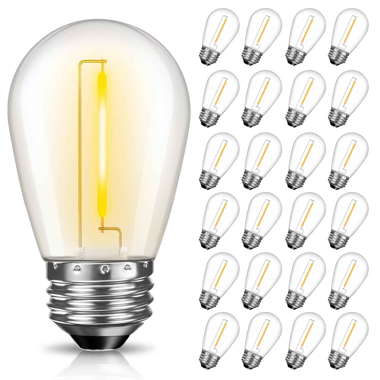 GvvooHome LED S14 Replacement Light Bulbs for Patio String Light, Shatterproof & Waterproof Hanging Light Bulbs for Outdoor String Lights, Dimmable, E26 Base, 24 Pack