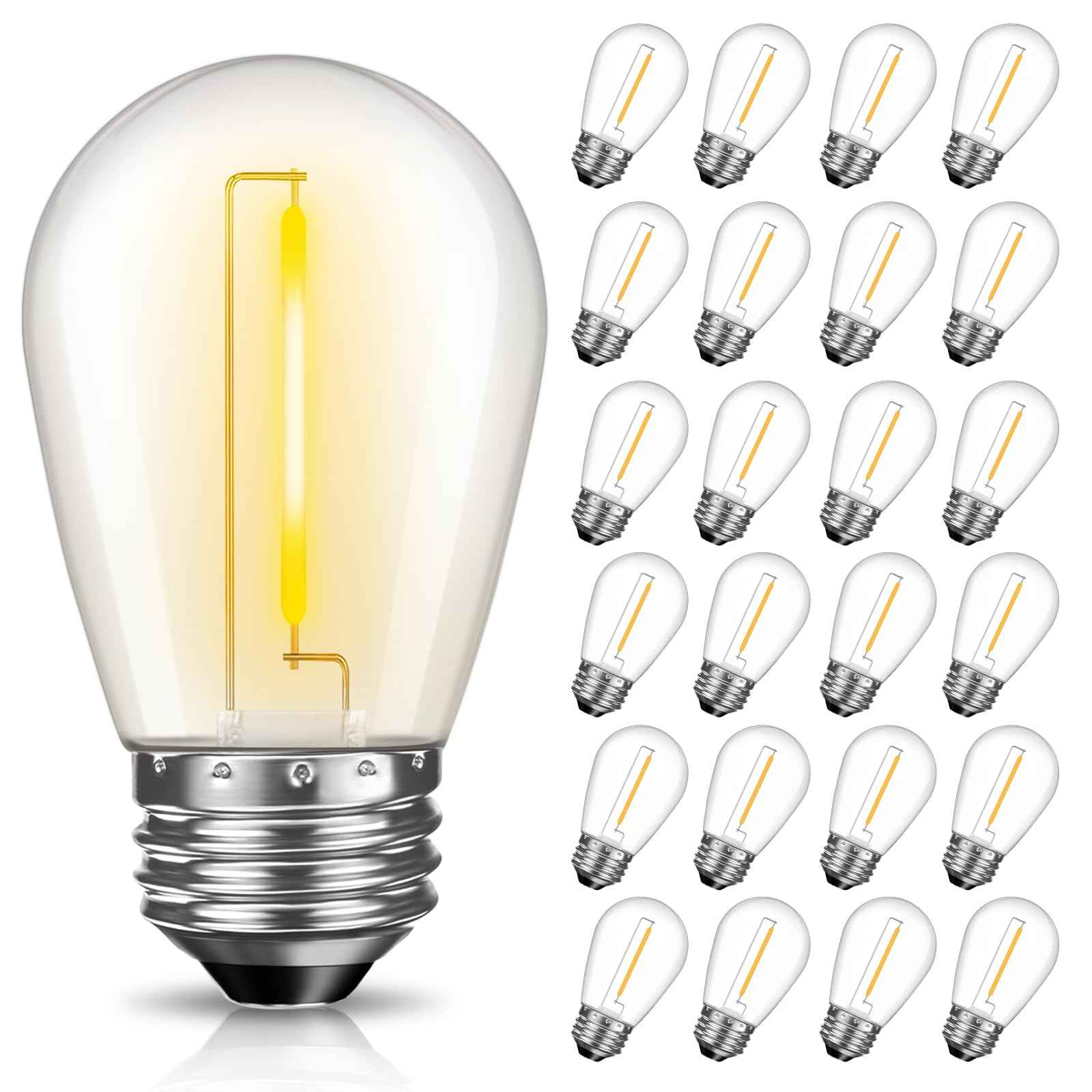 GvvooHome LED S14 Replacement Light Bulbs for Patio String Light, Shatterproof & Waterproof Hanging Light Bulbs for Outdoor String Lights, Dimmable, E26 Base, 24 Pack