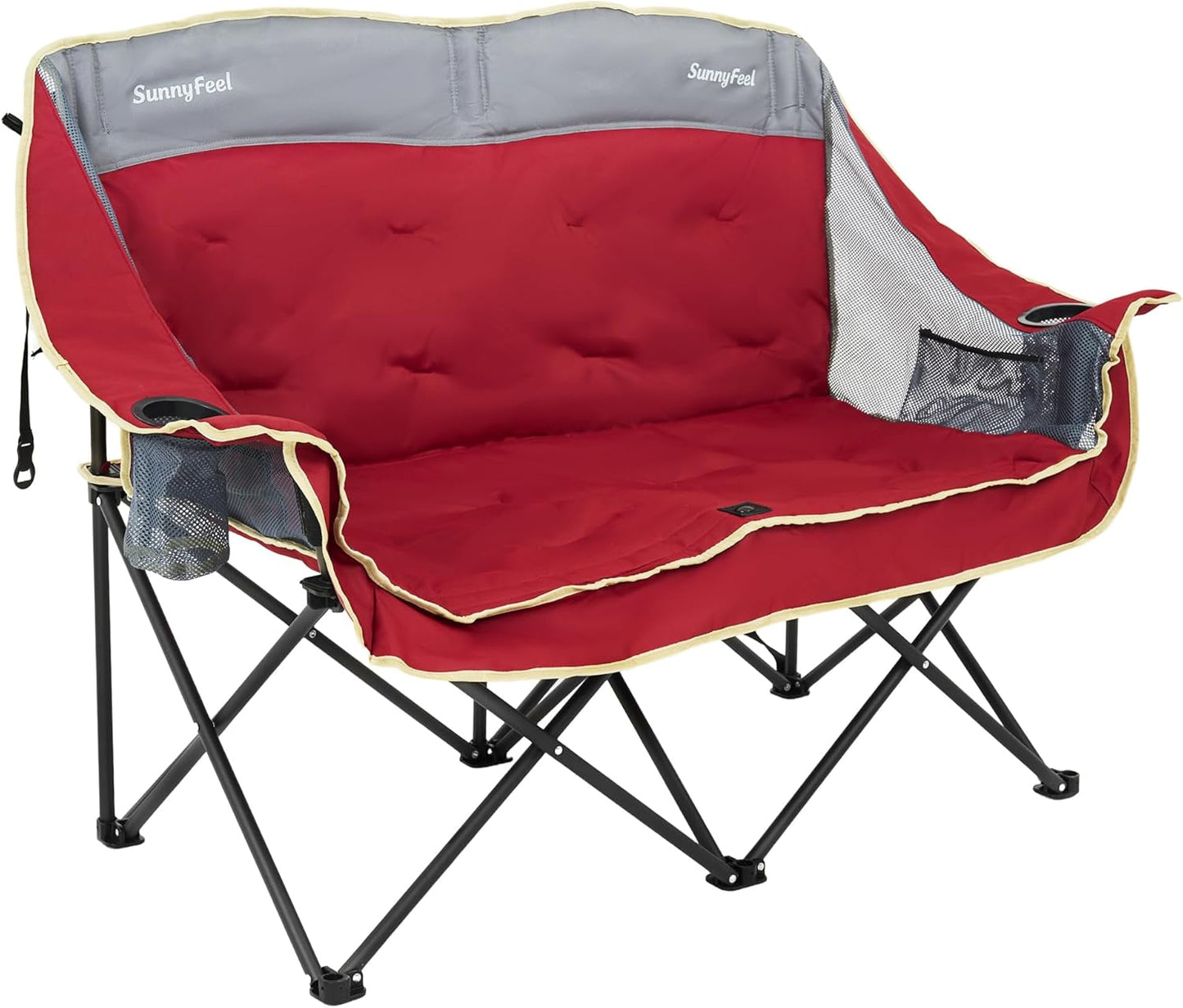 SUNNYFEEL Double Camping Chairs - Heavy Duty Padded Loveseat for 2 | Portable Oversized Couch with Cup Holder - Red