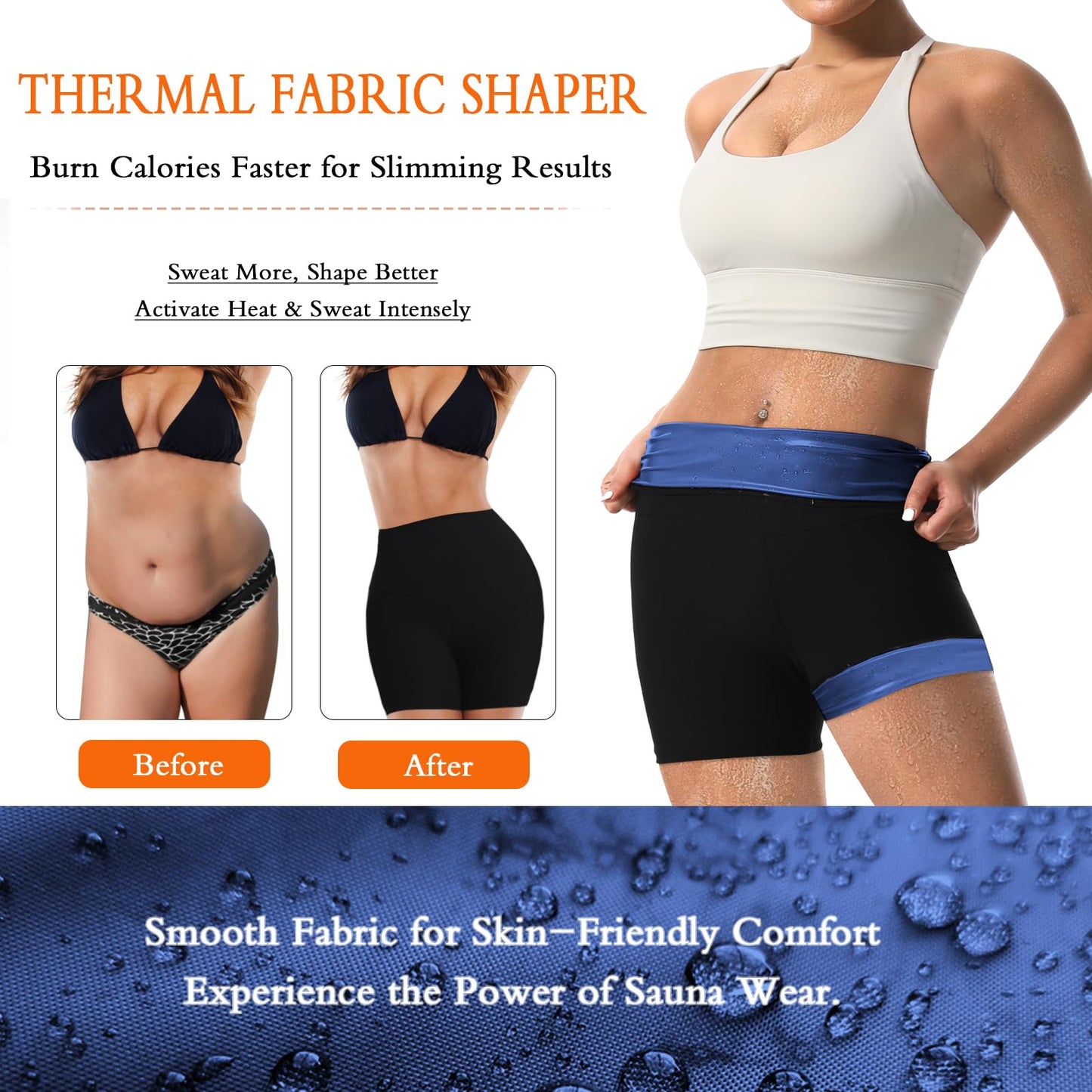 JBT Sauna Suit for Weight Loss Women: Thigh & Waist Trainer Shorts, Sweat Enhancing Workout Gear (Blue, M)