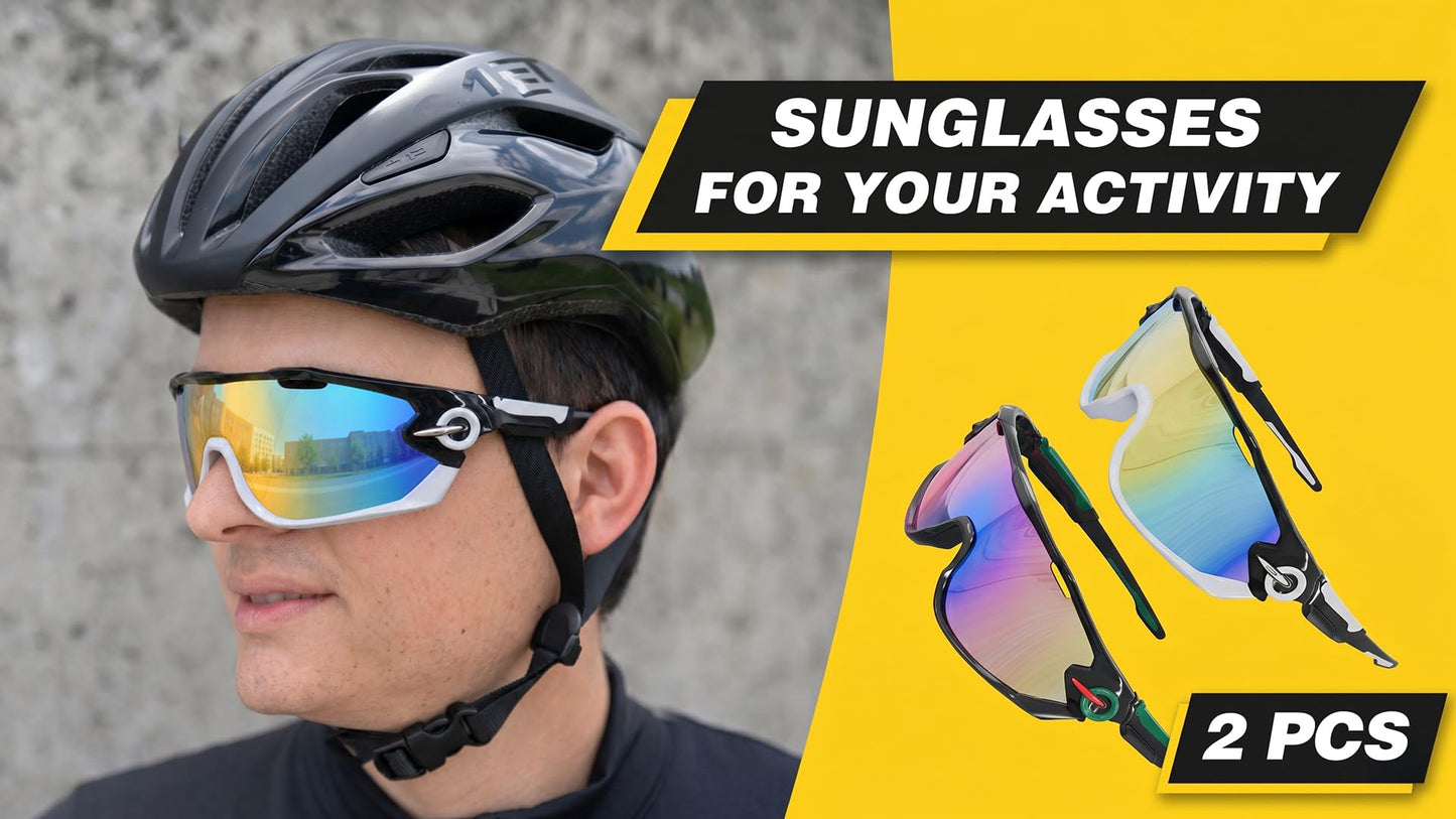 2 Pcs Running Glasses for Men and Women - Polarized Running Shades with Secure Fit, Scratch-Resistant Polycarbonate Lenses, Lightweight and Flexible Cycling Glasses for Running's, Tennis, and Fishing