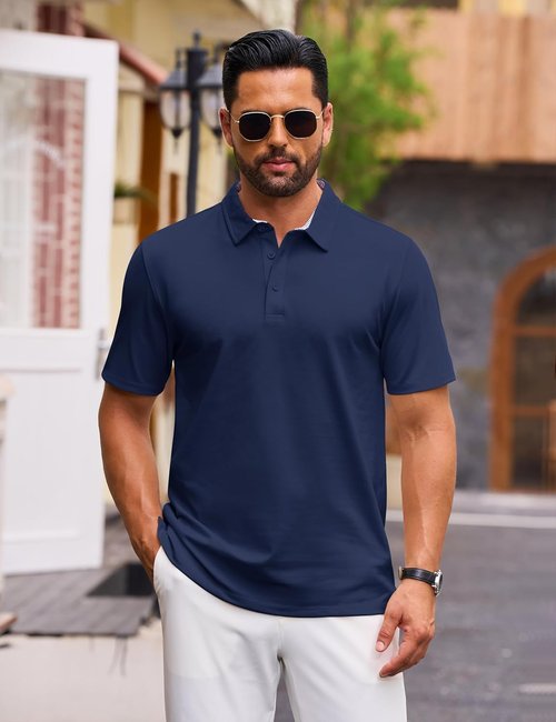 Cotrasen Men's Polo Shirt - Short Sleeve Cotton Pique with 3 Buttons | Classic Fit Golf T-Shirt