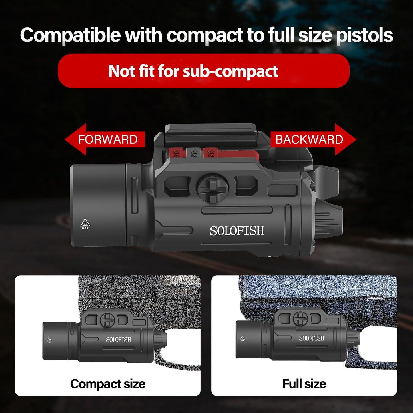 Solofish 1500 Lumens Slidable Pistol Light with Strobe/Momentary