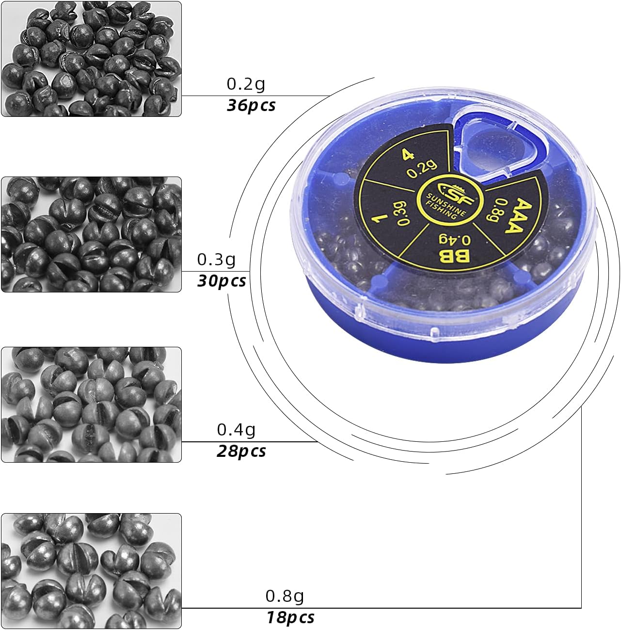 SF Micro Split Shot Combo - Removable Fly & Ice Fishing Sinkers Weights - Pure Lead (112 Pcs, 4 Sizes)