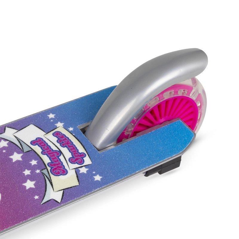 Ozbozz: Flashing Scooter - Unicorn Magical Sparkles - Light-Up Wheels-Deck, Adjustable Height, 2 Wheel Outdoor Ride-On, Foldable, 100lb Limit, Kids 5+