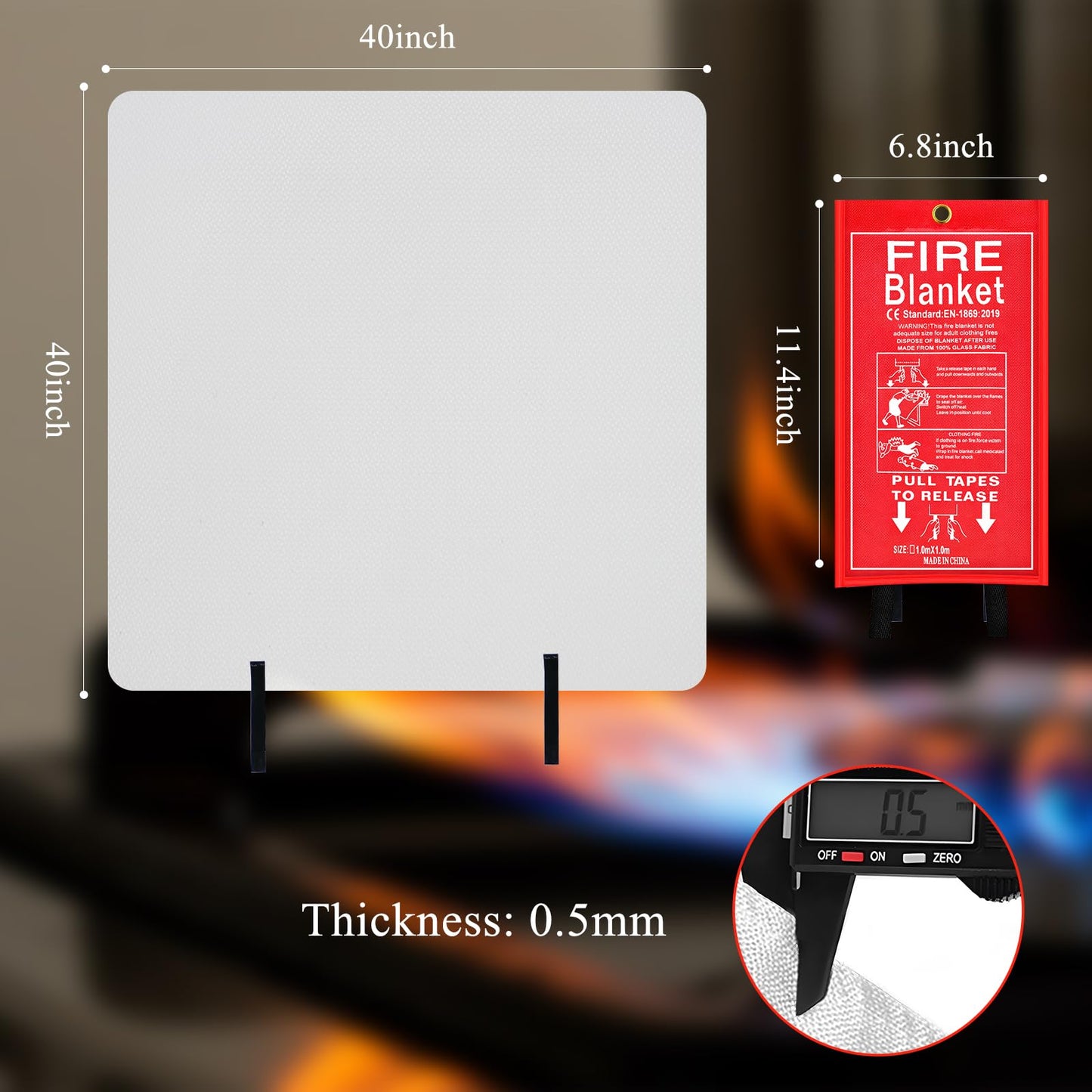 DOKIBI Emergency Fire Blanket, 4 Pack 40” x 40” Fiberglass Fire Suppression Fireproof Blanket with Double-Sided Silicone Coating for Home, Kitchen, Fireplace, Grill, Car, Office, Warehouse