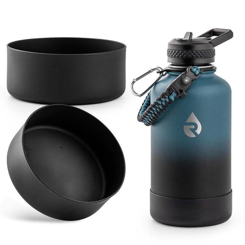 RAYMYLO 2PCS Silicone Water Bottle Boot - Accessories Stainless Steel Insulated Water Bottle Bottom Protector - BPA-Free&Non-Toxic, 64/87oz Black