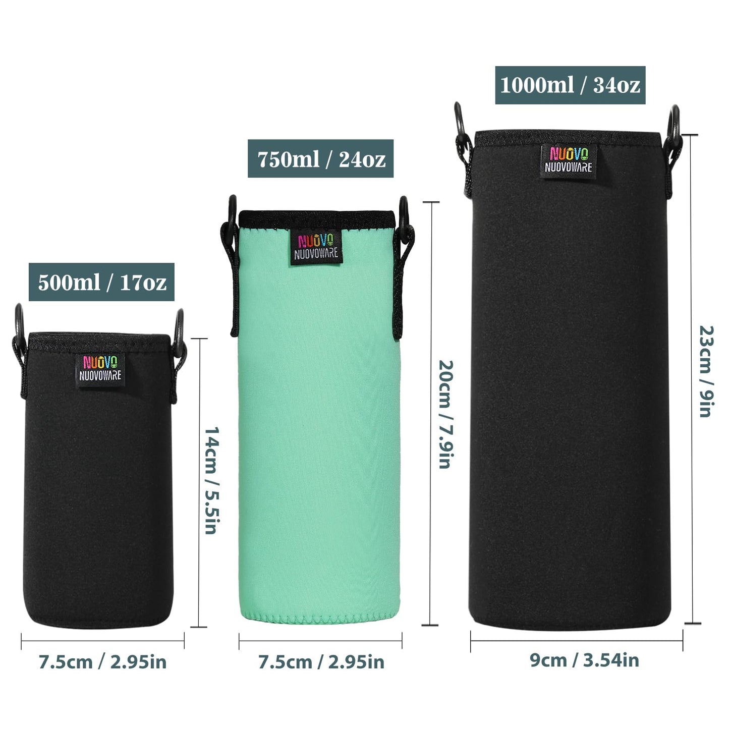 Nuovoware Water Bottle Carrier Bag, Premium Neoprene Portable Insulated Water Bottle Sling Holder Bag 1200ML with Adjustable Shoulder Strap for Hiking, Mint Green
