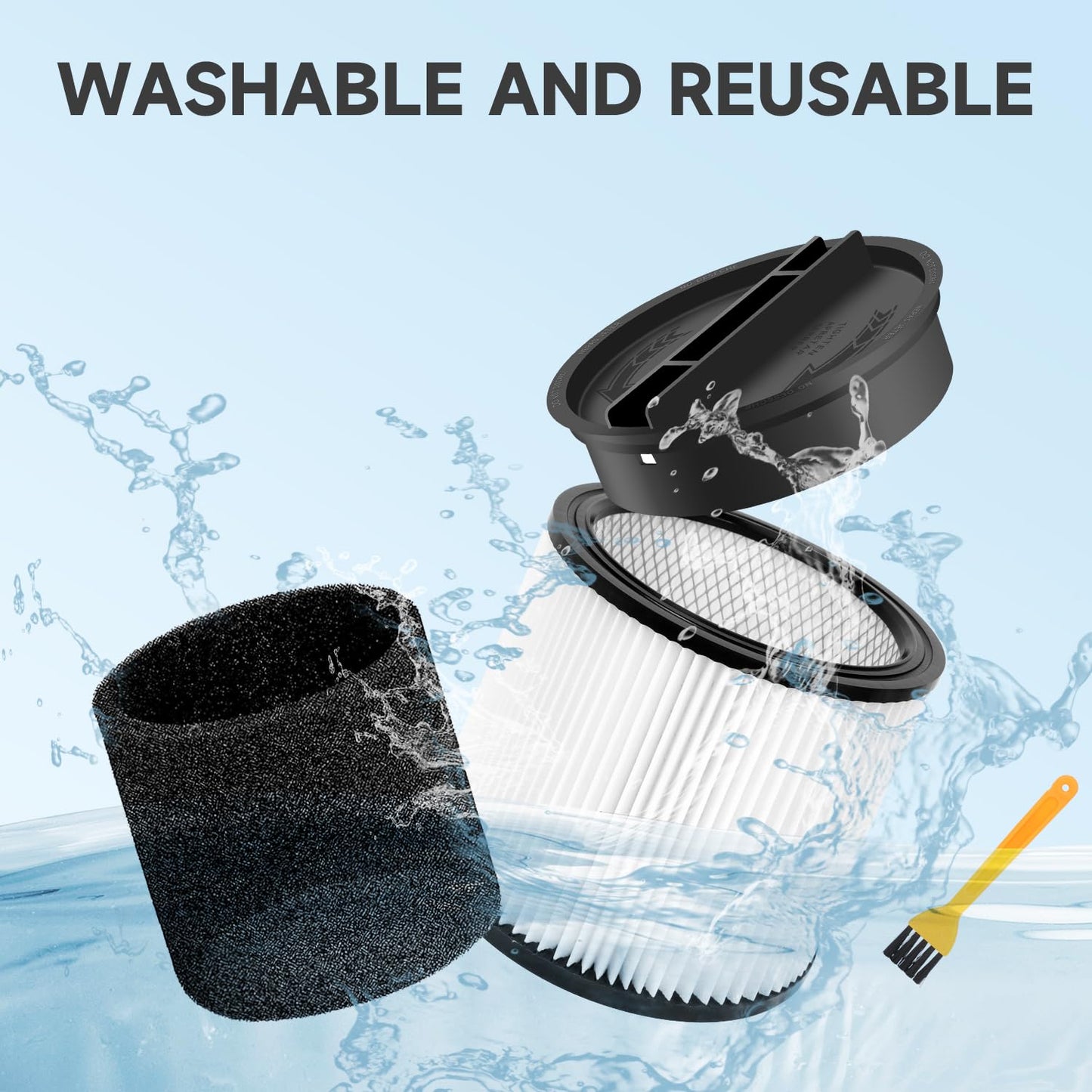 2 Pack 90304 Replacement Filter Compatible with Shop Vac 90304 90350 90333 90585 Wet Dry Vac Cartridge Filter with lids and Filter Foam Sleeve, Fits Most 5 Gallon and Above Shop Vac Vacuum Cleaners