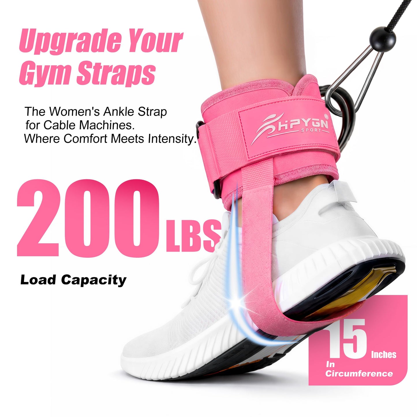 HPYGN Ankle Strap for Cable Machine, Gym Ankle Straps for Working Out, Adjustable Ankle Cuff Kickback Strap, Cable Machine Attachments for Women Glute Leg Extensions, Leg Straps with Neoprene Padding