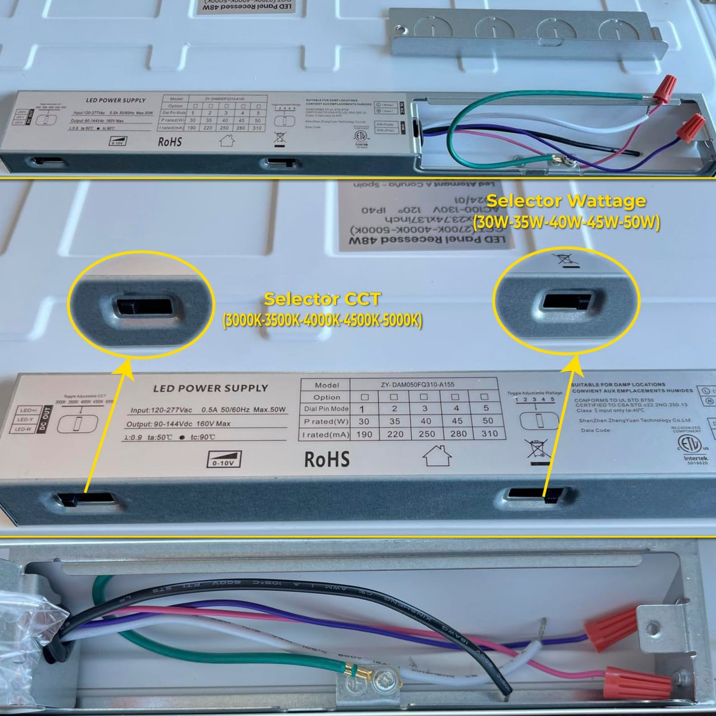 LED ATOMANT 2x2 LED Flat Recessed Panel Light 48W 5000LM, 5 CCT Selectable 3000K/3500K/4000K/4500K/5000K, Power Selectable 30W to 48W, Dimmable with 0-10V Dimmer