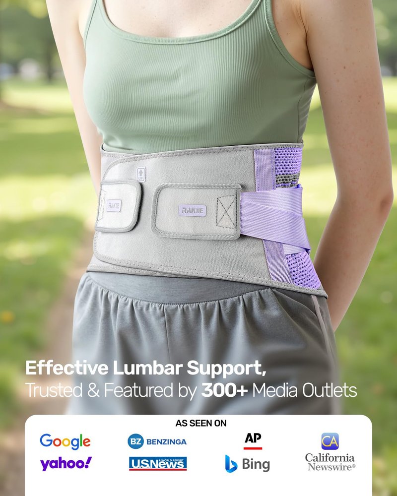 Rakiie Back Brace for Lower Back Pain Women with 9X Support System, Ergonomic Lumbar Support for Pain Relief, Breathable Mesh Design with 3D Silicone Pad for Sciatica, Purple Size M (Waist: 32.3"-39.8")
