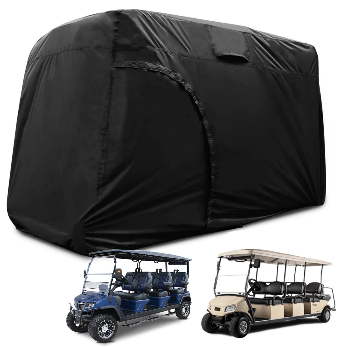 Joymo Golf Cart Cover 6/8 Passenger, Golf Cart Rain Covers, Heavy-Duty All Weather Protection Cover for EZ GO Golf Cart Accessories, Outdoor Seat Covers Evolution Golf Carts(156" L x 55" W x 79" H)