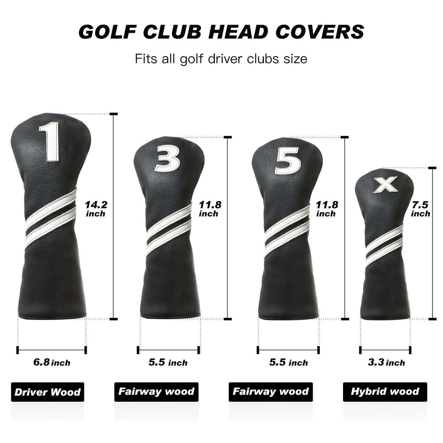 Golf Club Covers,4pcs Golf Head Covers for Woods and Driver Fairway Hybrids for Golf Clubs Women Men