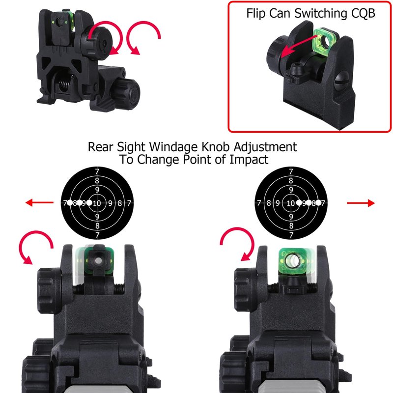 Fiber Optic Sights,Co-Witness Height Red Dot Sight,Flip Up Front and Rear Backup Sights & Green Fiber Optics Dots,Tool-Free Adjustable Front Sight Rapid Transition
