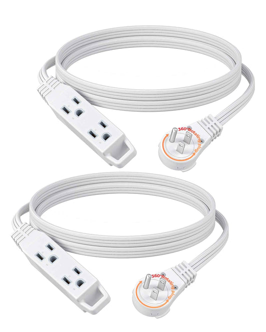DEWENWILS 6FT 360° Rotating Flat Plug Extension Cord/Wire, 16AWG Multi 3 Outlet Extension Cord, 3 Prong Grounded Wire for Small Appliances, 2 Pack, White