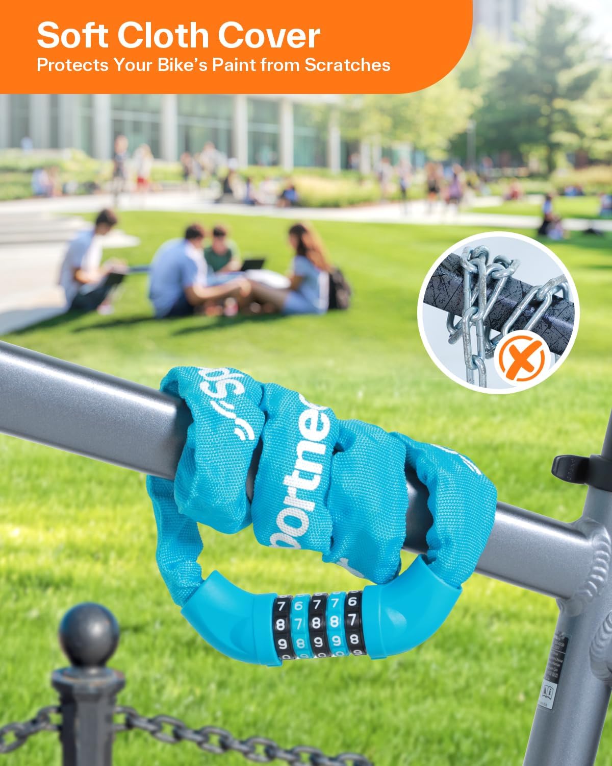 Sportneer Bike Lock - High Security 5-Digit Combination Chain Lock | 3.2/3.6/4ft Heavy Duty Keyless Design, 4/6mm Thick