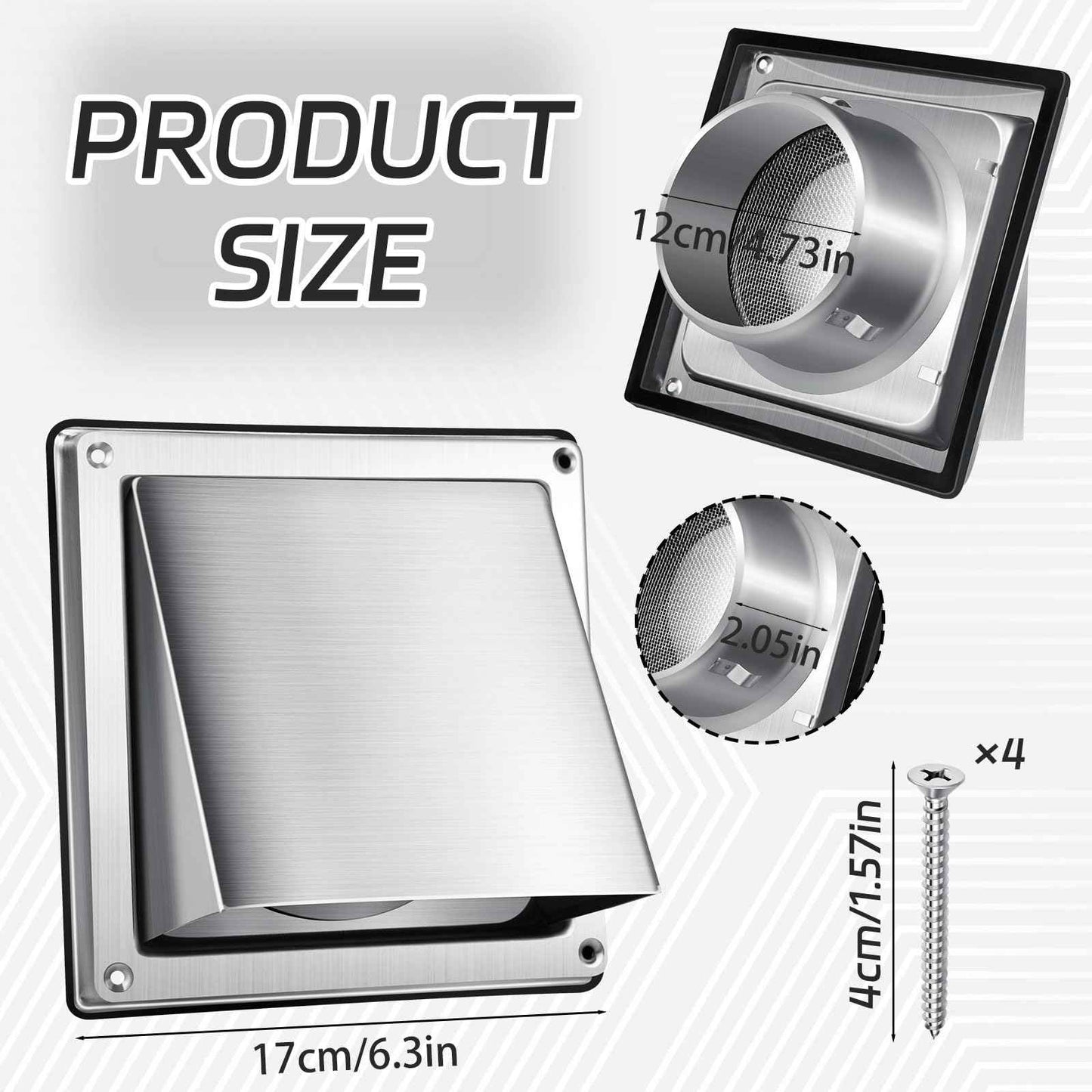 5 Inch Metal Dryer Vent Cover External Extractor Wall Vent Cushioned Stainless Steel Outdoor Dryer Vent Cover Outside Airflow Vent Replacement Hood