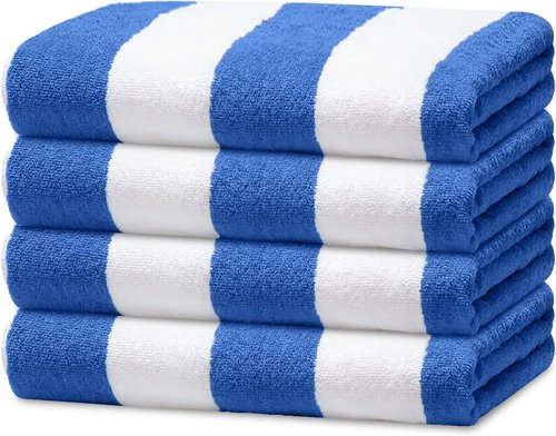 Avalon Towels Cabana Beach Towels - Oversized 100% Ring Spun Cotton, Quick Drying | 30x60 Inches, Blue Stripe, 4 Pack