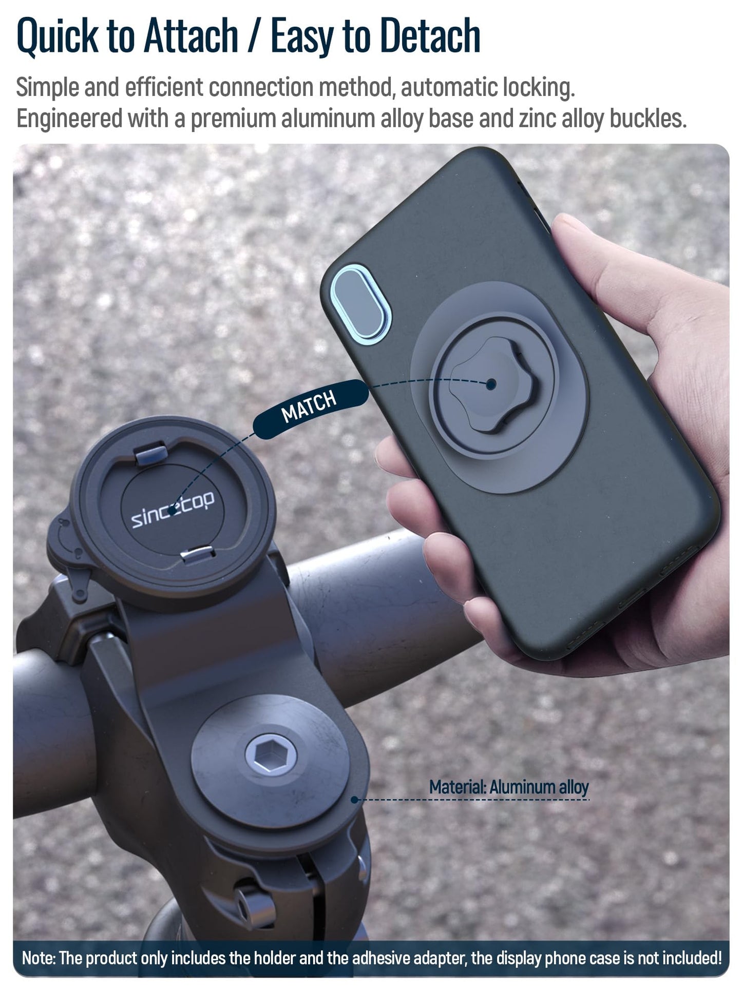 sincetop Bike Phone Mount,Mountain Bicycle Stem Phone Holder-Aluminum Handlebar Mini Phone Clip,Gravel/MTB/Road EBike Cycling Cell Phone Clamp,Quick Release Attach/Detach-Black【Series C-1st Gen】