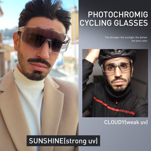 SCVCN Photochromic Cycling Glasses for Men Women Sports Bike Glasses TR90 Frame UV 400 Protection