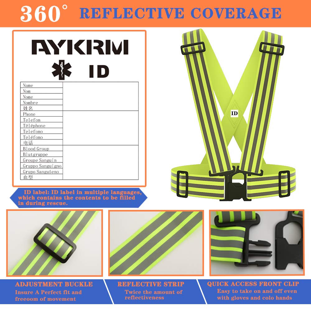AYKRM Reflective Vest with Hi Vis Bands, Fully Adjustable & Multi-Purpose: Running, Cycling, Motorcycle Safety, Dog Walking - High Visibility (Yellow, S-XL)