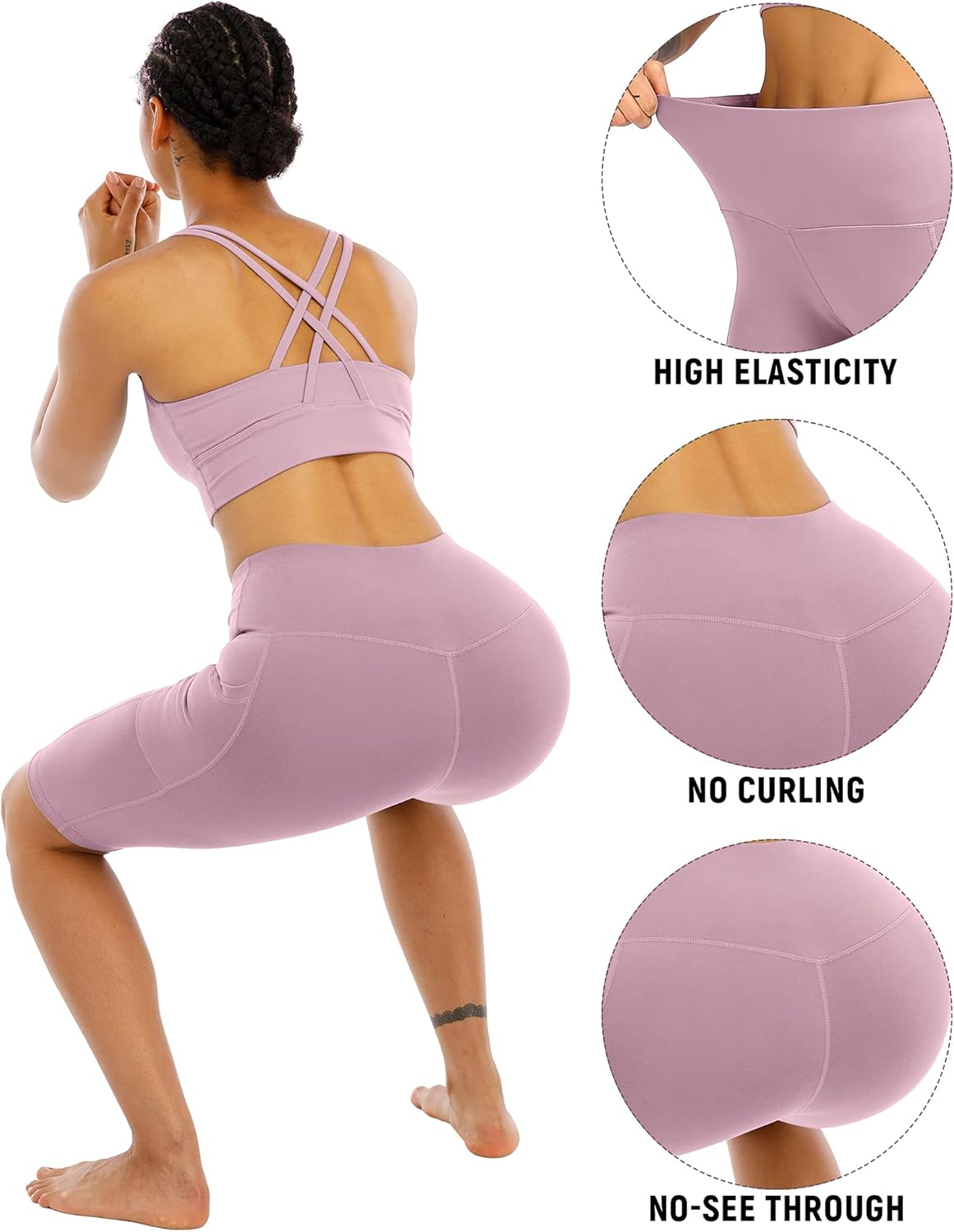 WHOUARE Biker Yoga Shorts - High Waisted with Pockets for Women | 4 Pack Athletic Workout Gear