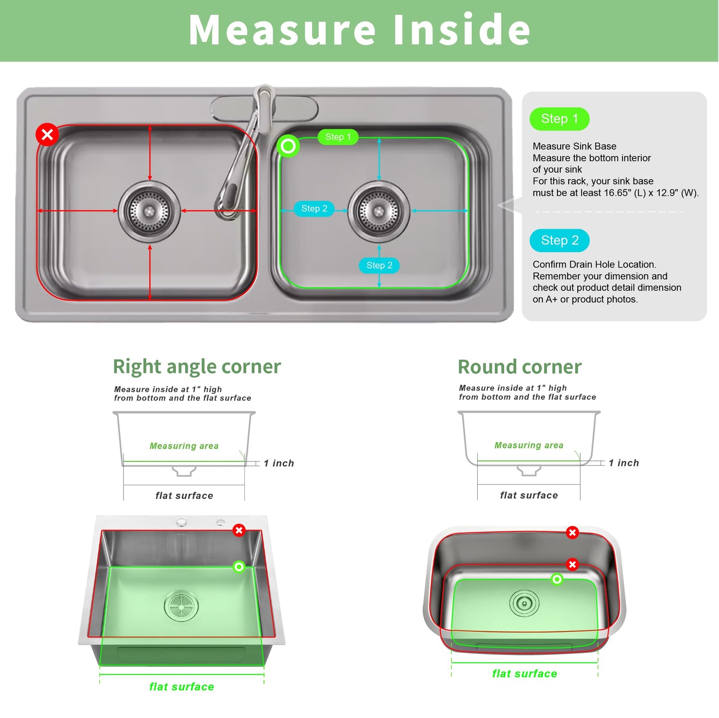 SunnyPoint 304 Stainless Steel Sink Protector Rack – Rust-Resistant Grid for Kitchen Sink Bottom, Scratch Prevention, Drainage Support, Fits Sinks 16.15" x 12.4", Center Drain Hole Required