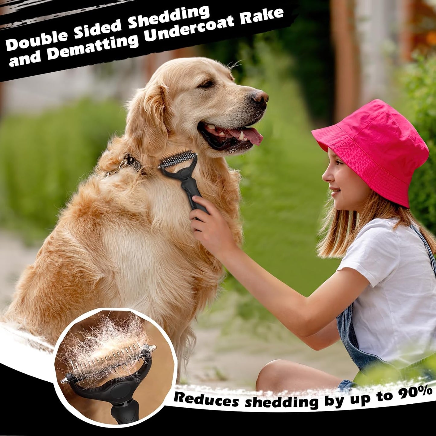 Skiennix Self-Cleaning Slicker Brush Set - Pet Grooming Rake & Flea Comb for Dogs, Cats, Horses | Double-Sided Dematting Tool | Premium Black