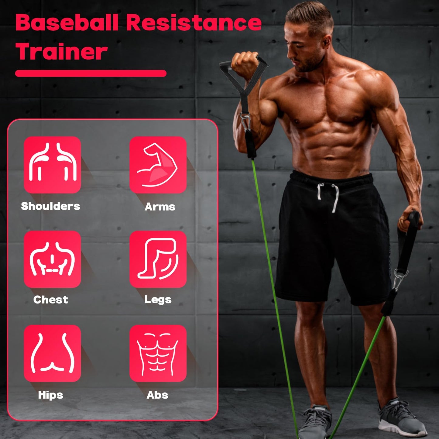 Anglecai Baseball Exercise Bands 150/200/250/300 lbs Strength Training Equipment with Door Anchor and Ankle Straps, Training Aid for Softball