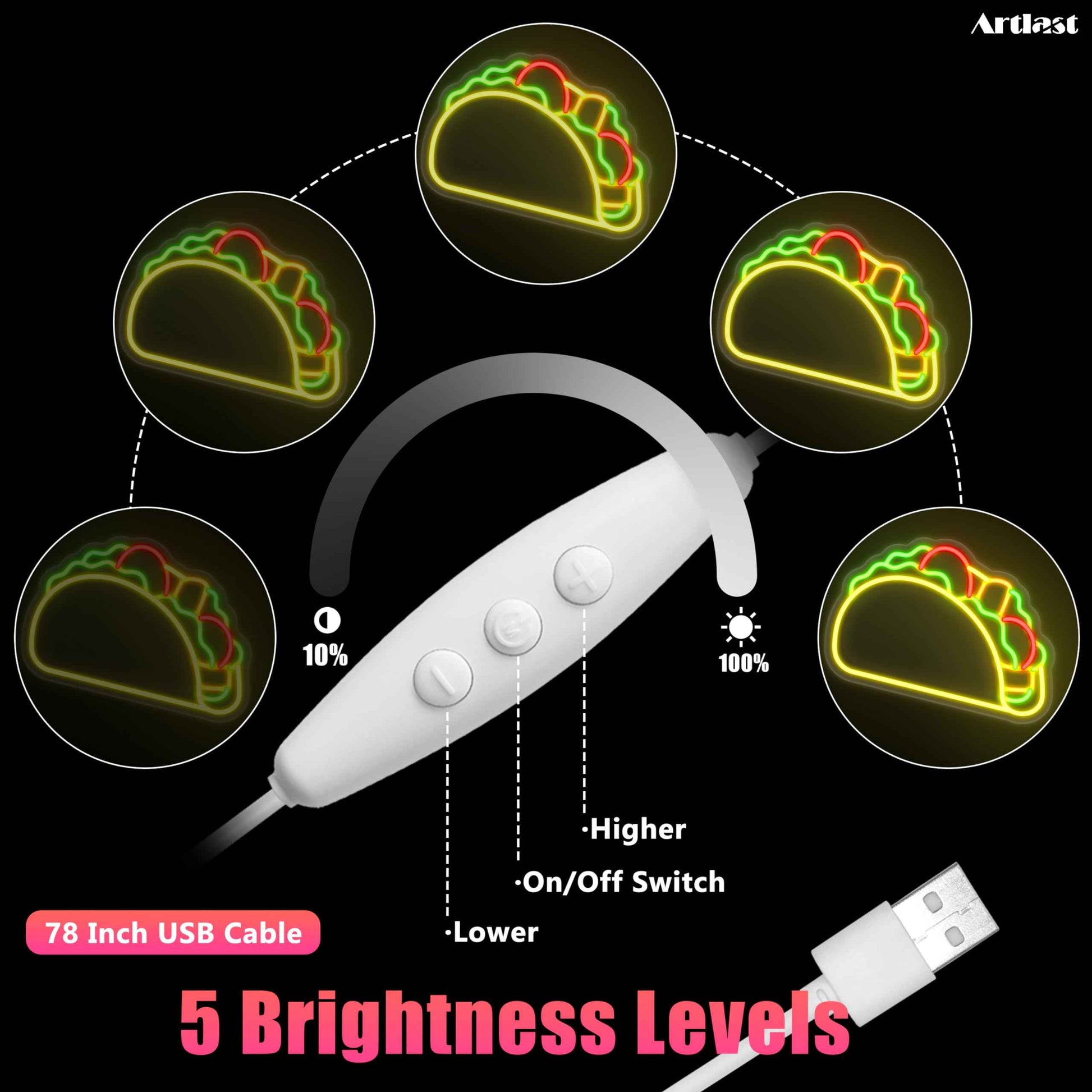 Artlast Tacos Shaped Neon Sign LED Neon Taco Signs for Mexican Food Restaurant Wall Decor Tacos Decorations for Taco Bar Party Kitchen Bedroom Wall Art Decor Signs