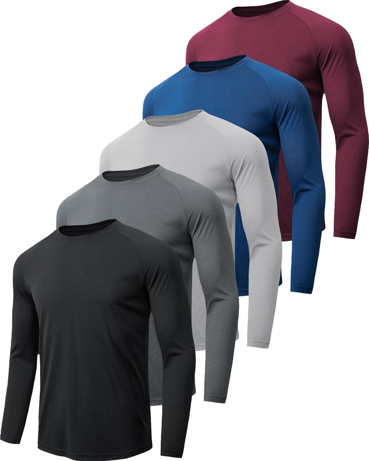 MLYENX Long Sleeve Workout Shirts for Men - UPF 50+ Sun Protection, Quick Dry & Moisture Wicking - 7 Pack