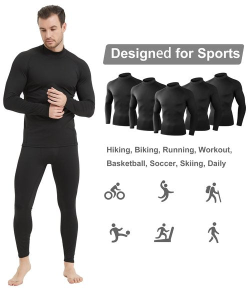 Dalavch 5 Pack Thermal Compression Shirts for Men Mock Turtleneck Long Sleeve Running Undershirt Base Layer Tops for Winter 5 Black X-Large