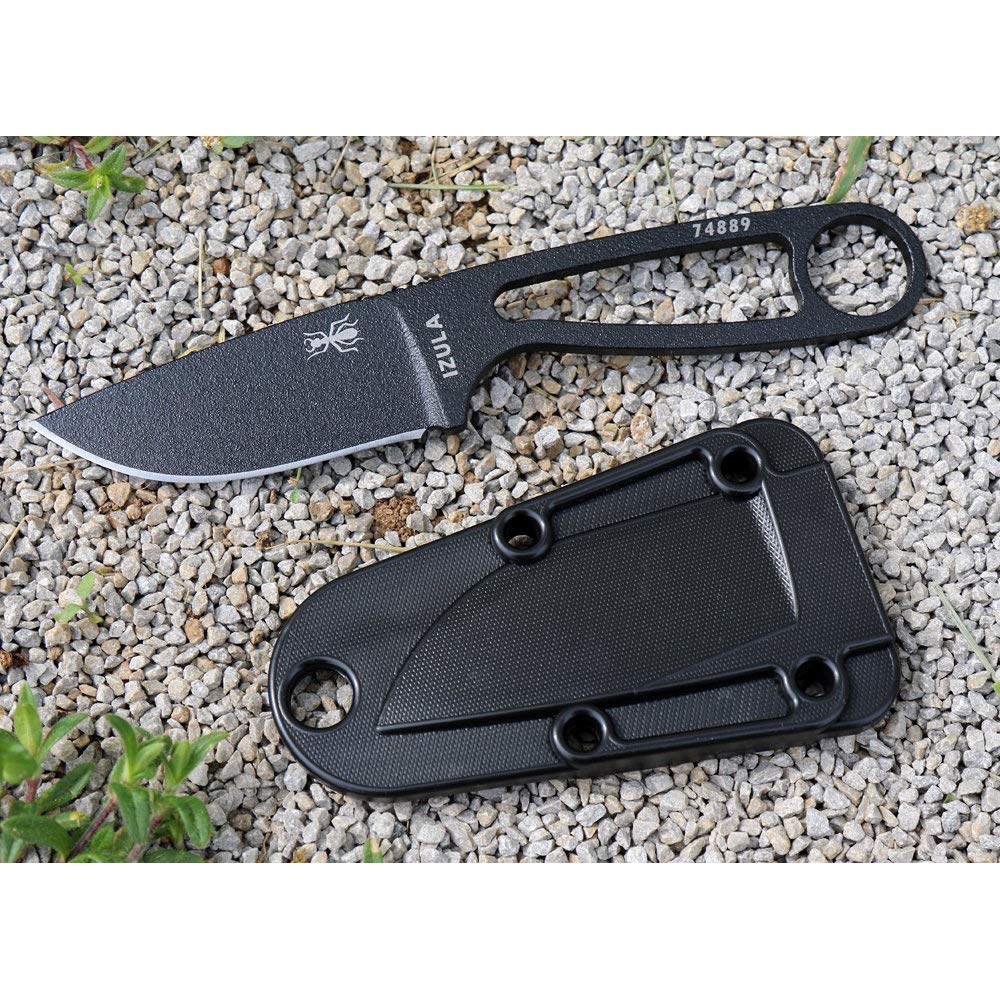 ESEE Knives Izula Fixed Blade Knife w/Survival Kit, Sheath & Clip Plate (Black)
