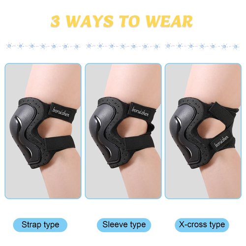 Kids/Adult/Youth Knee and Elbow Pads with Wrist Guards 3 in 1 Protective Gear Set for Skateboarding Cycling BMX Bike Scooter Skating Rollerblading Riding (Black, Large (14 Years - Adult))